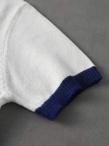 ROMWE MEN Prep 男士夏季休閒字母刺繡對比飾邊短袖針織上衣 - 白色 - 查看 7