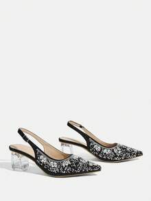 CUCCOO TILAWA Women's Crystal Heel Glass Rhinestone Pointed Toe Blue High Heel Pumps, Suitable For Outings, Banquets, Parties And Other Events - Black - View 3