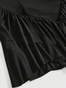 ROMWE Goth 女款網紗多層飄逸性感辣妹哥德風深色收腰彈性洋裝，春/夏 - 黑色 - 查看 4