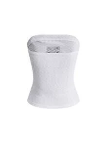 ROMWE Grunge Punk Y2K Sexy Goth Retro Cross Eyelet Rivet Bandeau Top For Women Night Out Holiday Club White And Silver Summer Halloween - White - View 2