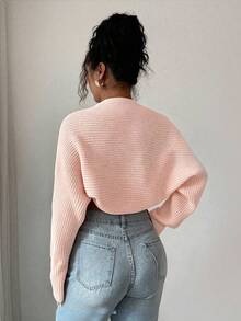 Rafferiza Spring Autumn Summer Asymmetrical Raglan Sleeve Solid Color Knit Cardigan Everyday Light Pink Casual - Baby Pink - View 2