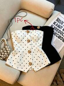Franclia Women's Elegant Dot Print Button Decor Camisole Top, Suitable For Daily Commute In Summer - White - View 6