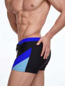 Manfinity KASUA Men Contrast Panel Drawstring Waist Swim Trunks,Hawaiian - Blue - View 4