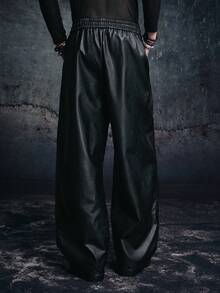 Vyqestra PAVTROS Men's Black PU Leather Pants, Baggy,Graphic,Friends,Alternative,Friends,Streetwear,For Men,Jogging,Loose Casual Straight Legy Fashion Trousers Men Black Pants Men Wide Leg Pants Black Baggy Pants Men Leather Pants Dress Up Pants Wide Leg - Black - View 2