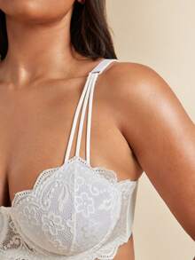SHEIN BAE CURVE Plus Floral Lace Scallop Trim Underwire Bra Lingerie, Lift - White - View 7
