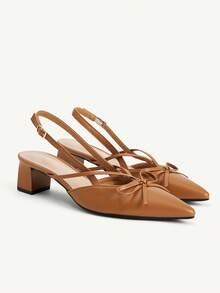 CUCCOO CHICEST Brown Pointed Bow Slingback Thick Heel Sandals, Workplace Commuting Temperament Shoes - List One Brown - View 8