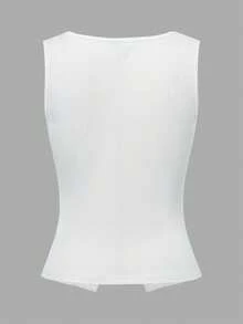 SHEIN Top de punto blanco sin mangas con cuello cuadrado y abertura para mujer, ajustado y diseño sexy, para el verano - Blanco - Ver 7