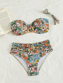 Swim Chiccia 女士海灘度假休閒全黑可拆卸細肩帶高腰長褲配金屬飾品比基尼套裝 - 彩色 - 查看 6
