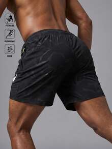 GymBeat Men's Summer Drawstring Pocket Bull Head Print Sports Shorts, Gym, Holiday - Black - View 2