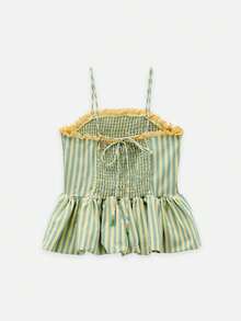 Nöista Gestreiftes Peplum-Top mit geraffter Körpermitte, dehnbare Passform und schmeichelnde Taille, Rüschensaum. Perfekt für sonnige Tage und Urlaubsreisen, für Nächte aus, Festivals, Sommerfeste, Dates, Urlaubsabende, Alltagsoutfit, Urlaub, Frühling, Ostern, Musikfestival, Strandtag. - Grün - Übersicht 11