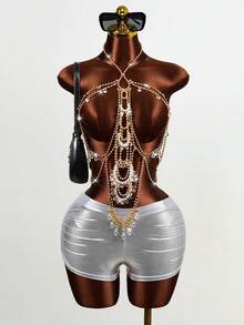Mistrie Women's Sexy Hollow Out Fashion Hot Girl Beaded Top - Gold - View 5