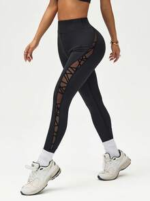SHEIN Sports 女款休閒百搭緊身內搭褲 - 黑色 - 查看 2