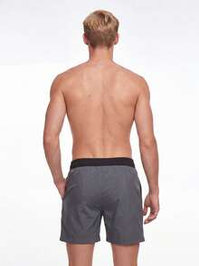 Manfinity KASUA Men Letter Graphic Drawstring Waist Swim Trunks & Compression Liner Milk Silk Lining,Hawaiian - Dark Grey - View 2