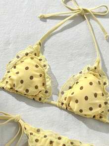 Swim Mod Women's Random Print Halter Floral Trim Bikini Set, Spring/Summer - Multicolor - View 4