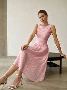 MOTF PREMIUM VESTIDO SIN MANGAS CON PLIEGUES Y PLISADO - Rosa Pálido - Ver 7