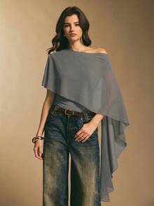 Poéselle Women's Fashionable Draped Ruched Bodysuit - Grey - View 9