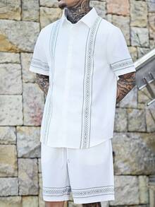 Devon Thys Men's Summer Vacation Geometric Print Short Sleeve Shirt And Shorts Set - Multicolor - View 3