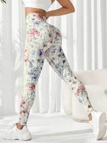 Slayform Floral Print Sports Leggings Yoga Women Pants - White - View 1