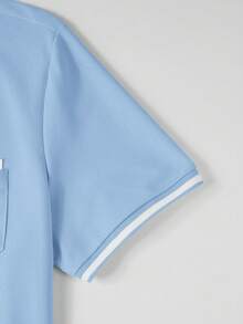Manfinity Homme Men's Commuter Button Pocket Contrast Color Short Sleeve Polo Shirt, Formal - Blue - View 4