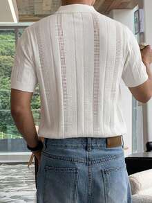 DAZY White Solid Textured Fabric Polo Neck Knit Top For Men - Beige - View 2