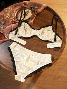Divavoom 2pcs Satin Lace Decor Comfortable Women Lingerie Set - Multicolor - View 7