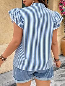 Breezaya Women's Plus Size Vacation Fashion White Pattern Short Sleeve Shirt Summer - Multicolor - View 2