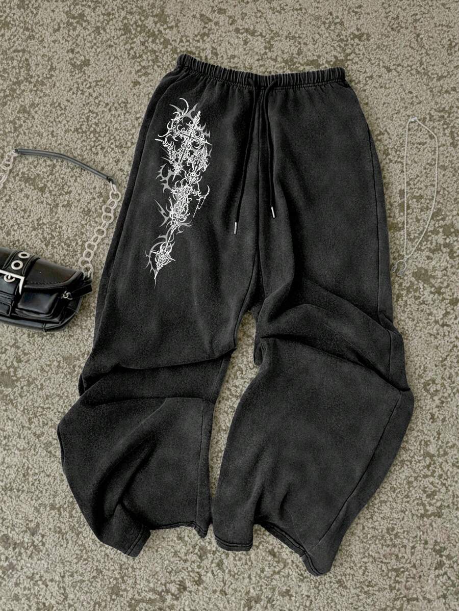 Attitoon 女士休闲低腰直筒运动裤,适合夏季穿着,水洗效果 - 黑色 - 查看 1