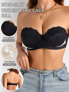 SHEIN Sujetador bandeau de encaje sexy para mujeres - Negro - Ver 4