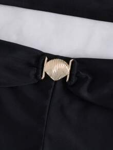 Swim Vcay Bộ bikini bandeau đen thanh lịch Bonvoyette cho nữ với dây đeo có thể tháo rời, đồ bơi hai mảnh cạp cao tôn dáng 2026 đính vỏ sò, áo bandeau & quần short nam, trang phục đi biển phong cách tối giản hiện đại cho kỳ nghỉ hè, resort và tiệc bể bơi - màu đen - Xem 11