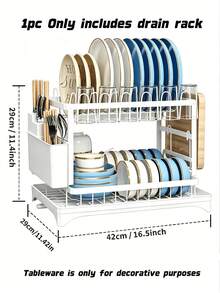 Dish Drying Rack: 2 Tier Carbon Steel Dish Rack For Kitchen Counter,Dish Racks For Kitchen Counter And Sink - Large Dish Drying Rack With Drainboard & Utensil Holders - Stainless Steel Dish Drainers Home Essentials Kitchen Organization And Storage Kitchen Accessories - White - View 10