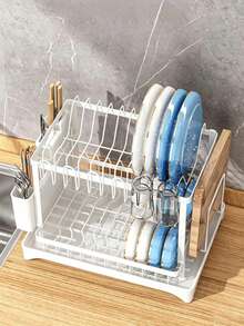 Dish Drying Rack: 2 Tier Carbon Steel Dish Rack For Kitchen Counter,Dish Racks For Kitchen Counter And Sink - Large Dish Drying Rack With Drainboard & Utensil Holders - Stainless Steel Dish Drainers Home Essentials Kitchen Organization And Storage Kitchen Accessories - White - View 3