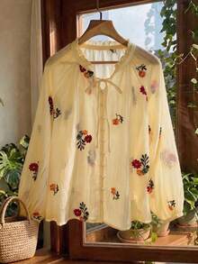 Franclia Women's Shirt For Daily Wear Vacation Pale Yellow Summer Flowy - Light Yellow - View 3