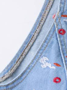 GlowEve Women's V-Neck Geometric Embroidery Pattern Casual Sexy Versatile Daily Wear Denim Jacket Back-To-School Swimming Pastal Summer - Blue - View 7