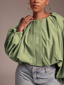 Vixey Lightweight Woven Statement Sleeve Jacket, Bold - Army Green - View 5