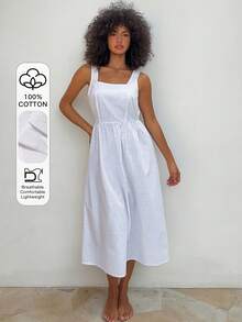 DAZY Women's Solid Color Square Neck Summer Sleeveless Loungewear Dress - White - View 4
