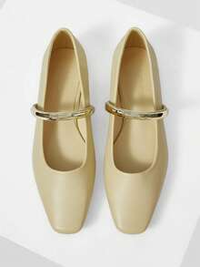 MOTF PREMIUM Zapatos planos de mujer de metal versátiles y elegantes para ir al trabajo, para Navidad - Amarillo claro. - Ver 8