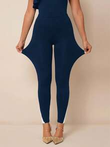 SHEIN PETITE CURVE 女款素色彈性腰休閒內搭褲 - 彩色 - 查看 4