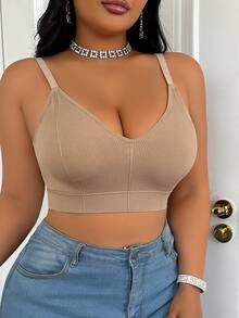 LustreForm Seamless Double Layer Removable Padded Plus Size Camisole Bra - Apricot - View 3