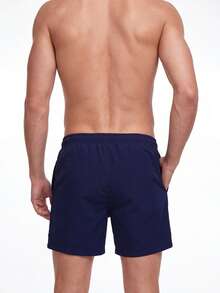 Manfinity KASUA Men Solid Drawstring Waist Swim Trunks - Navy Blue - View 2