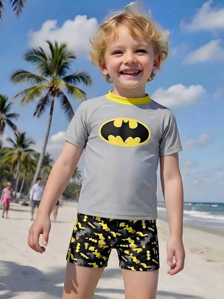 BATMAN X SHEIN GraphicGems Set Celana Renang Anak Laki-Laki, Cocok untuk Liburan Pantai, Pesta, dan Kolam Renang - MultiWarna - View 1