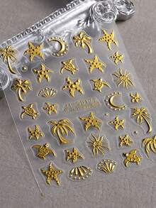 1PC New 3D 5D Embossed Nail Art Stickers Summer Vintage Gold Foil Coconut Palm Tree Turtle Starfish Raised Pattern Self Adhesive Nail Decal For DIY Manicure For Adults - Multicolor - View 6