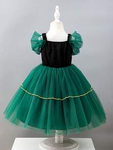 SHEIN Glamorique Kids 女童公主洋裝，深綠色薄紗洋裝，黑色針織，亮片印花，生日派對，婚禮節日洋裝，舞會洋裝，畢業洋裝，夏季洋裝 - 綠色 - 查看 8