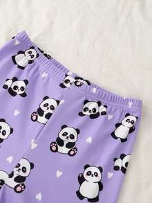 Tween Girl Cute Panda & "Sleep" Print Purple Short Sleeve & Pants Snug Fit Pajama Set - Multicolor - View 7