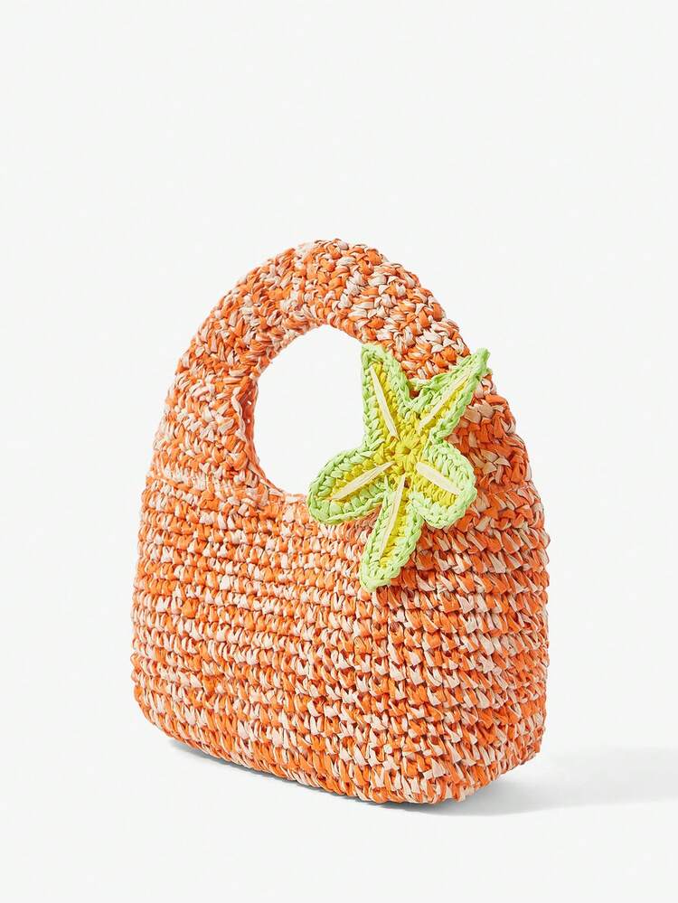 SHEIN Maija Damen Handtaschen mit Griff, Strohgeflecht Tasche, Strohsack, Ozean Element Anhänger, modisch, elegant, schlicht, personalisiert, vielseitig, für Strand, Urlaub, Feiertage, Sommer, Küste, Strandparty