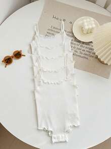 Newborn Baby Girl Summer Cute Casual Knit Solid Color Camisole Camisole 6pcs Set - White - View 1