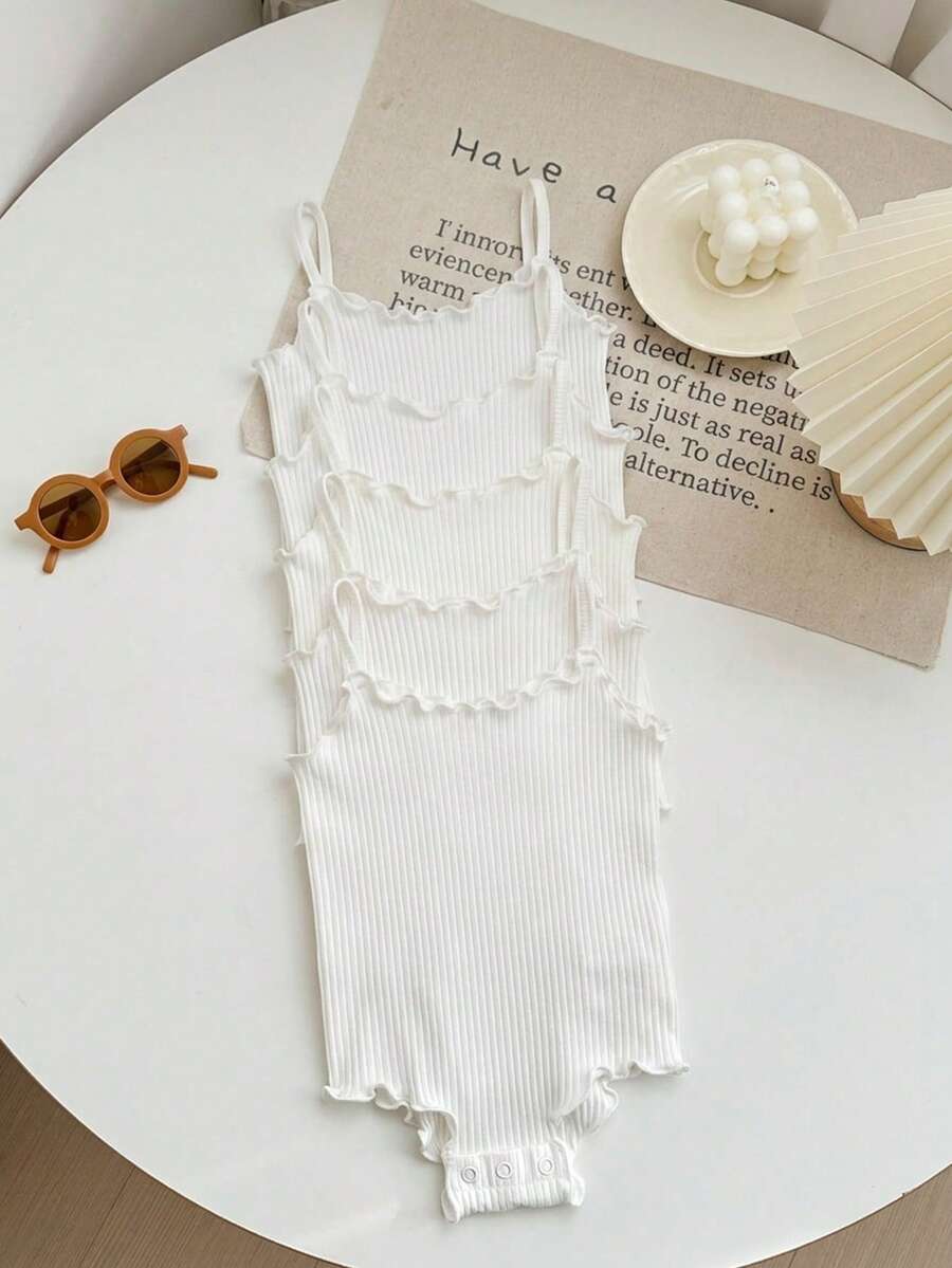 Newborn Baby Girl Summer Cute Casual Knit Solid Color Camisole Camisole 6pcs Set - White - View 1