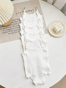 Newborn Baby Girl Summer Cute Casual Knit Solid Color Camisole Camisole 6pcs Set - White - View 2