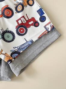 SHEIN Playful Pals Baby Boy Baby Girl Unisex Infant Toddler 0-3 Years 4pcs/4pcs Set Casual Cute Dinosaur Print Crew Neck T-Shirt Short Sleeve Summer Outfit, Comfortable And Easy To Wear, Suitable For 6 Months To 3 Years Old Baby Boys, Spring And Summer, Daily And Outdoor Wear - Grey - View 3