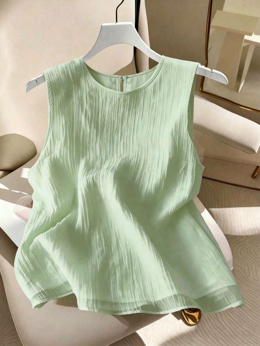 GlowEve CURVE Camisola y Top de Tirantes con Cuello Redondo Texturizado Estilo Suave para Mujer Talla Grande - Verde - Ver 1