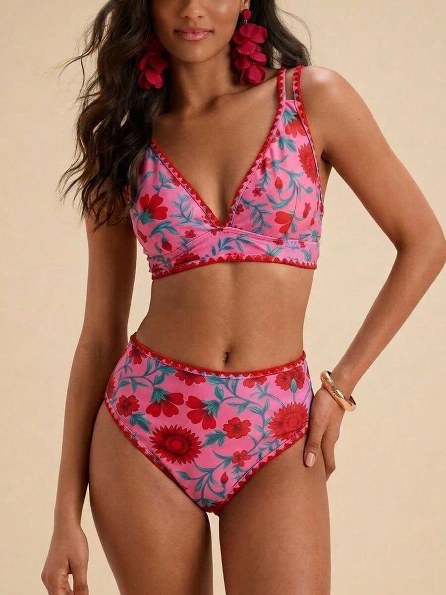 Travachic Women'S Summer Beach Vacation Floral Print Bikini Set Bathing Suits For Women Swimsuits For Woman - Multicolor - View 1